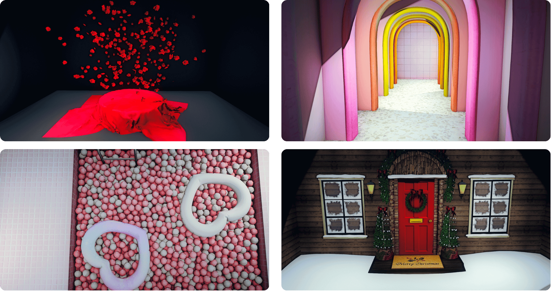 Rose Shower | Rainbow Walk | Heart Ball Pit | Christmas Carols